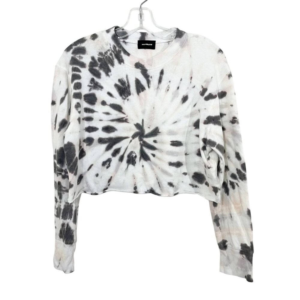 Monrow White‎ & Gray Tie-Dye Cropped Sweatshirt Crewneck Pullover Size Small